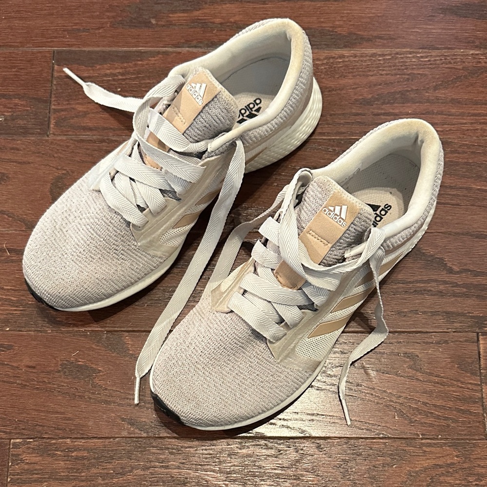 Adidas Women's Beige and White Sneakers